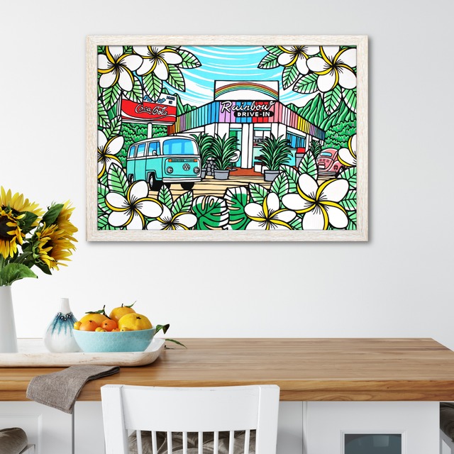 Wood Panel L Size（Haleiwa Town）with Recycled Wood Frame