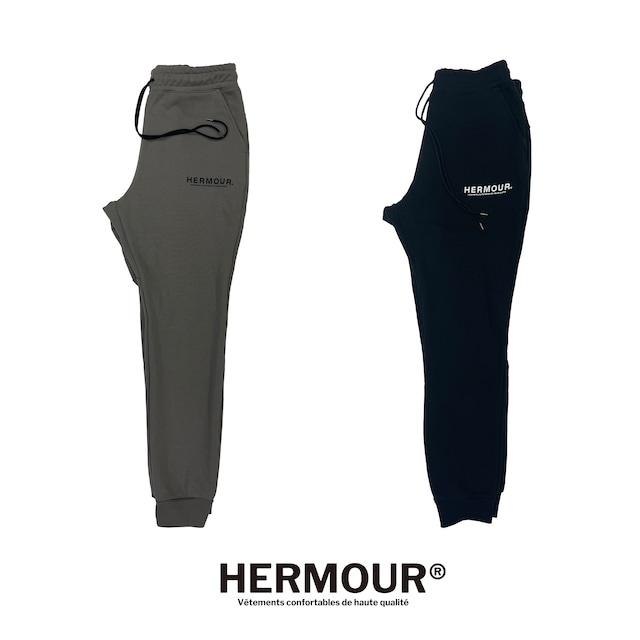 HE-122 HERMOUR SETUP COLLECTION LOGO SWEAT PANTS【BLACK / GRAY】