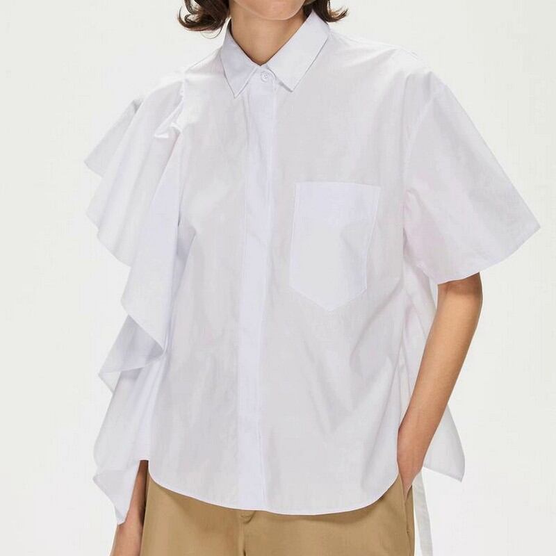 Frill short sleeve shirt top W00437