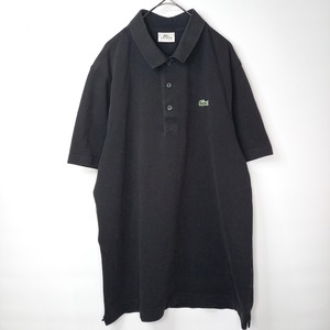 ラコステ　ポロシャツ　半袖　3つボタン　刺繍ロゴ　無地　オーバーサイズ　黒