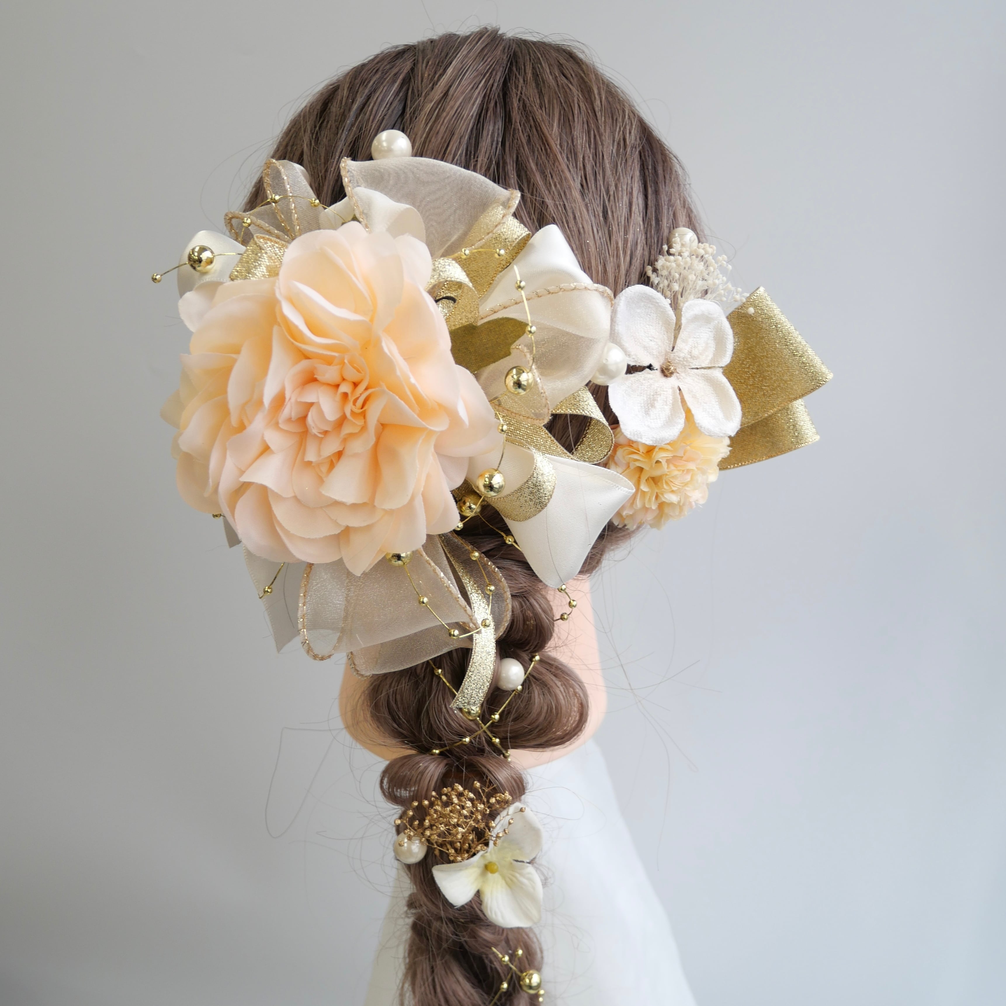 B4 ひまわりホワイトmix ウエディング ブーケ ブートニア ヘッドドレス