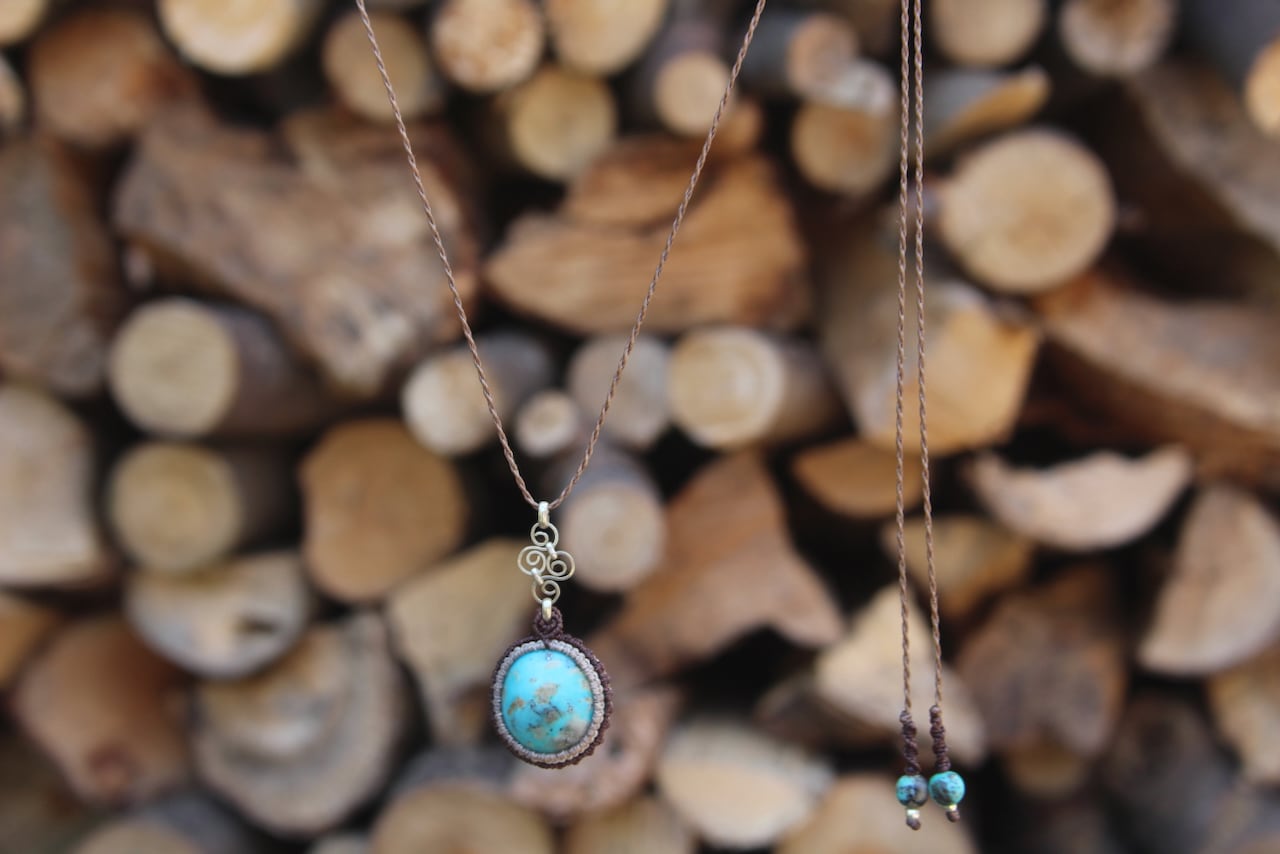 Turquoise silver925 wirework micro macrame pendant