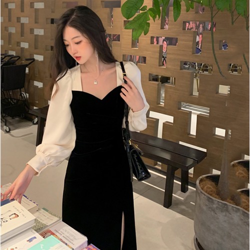 長袖ワンピース ドレス レディースワンピース 長袖 秋服 冬服 エレガント 膝丈 フォーマル おしゃれ 大人可愛い きれいめ お呼ばれ 大きいサイズ スリムフィット レディーススカート 無地 おしゃれ