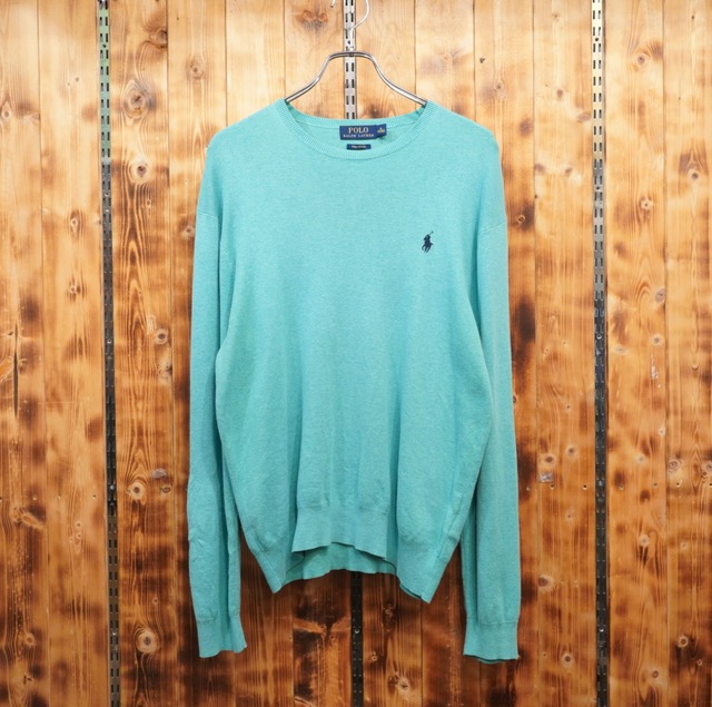ralphlauren 薄手 pima cotton ニット セーター M/ラルフローレン ターコイズ