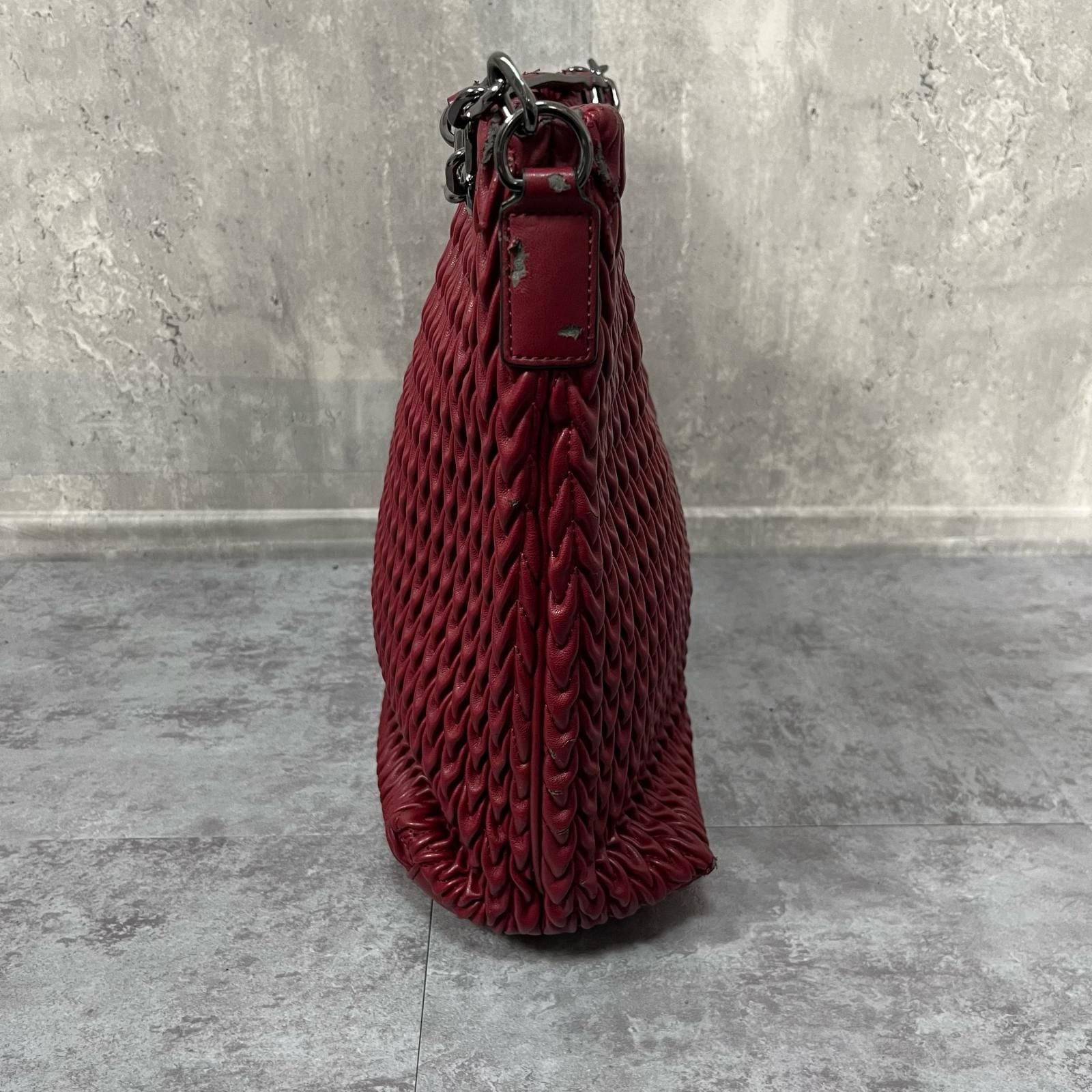 極美品　エンポリオアルマーニ　トートバッグ レザー　シボ革　レッド　赤 EMPORIO ARMANI】エンポリオ・アルマーニ トートバッグ 編み込み