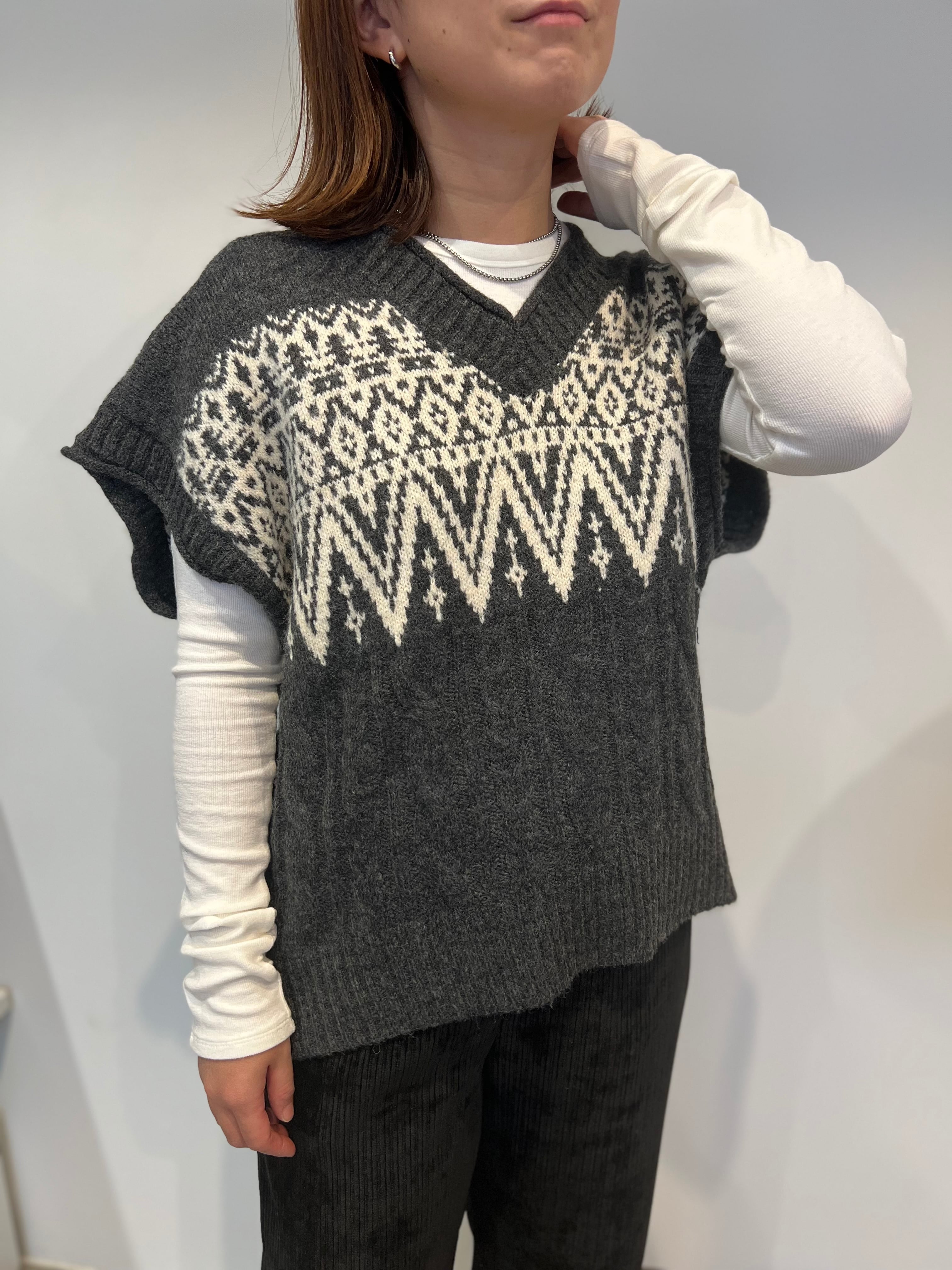 【SELECT】フェアアイル柄ワイドベスト 39-0422