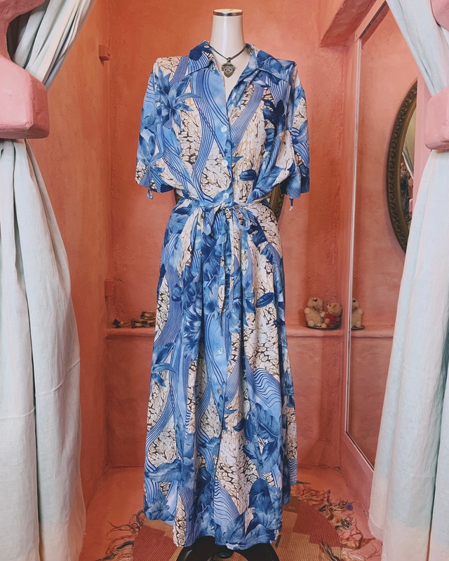 USED blue botanical dress