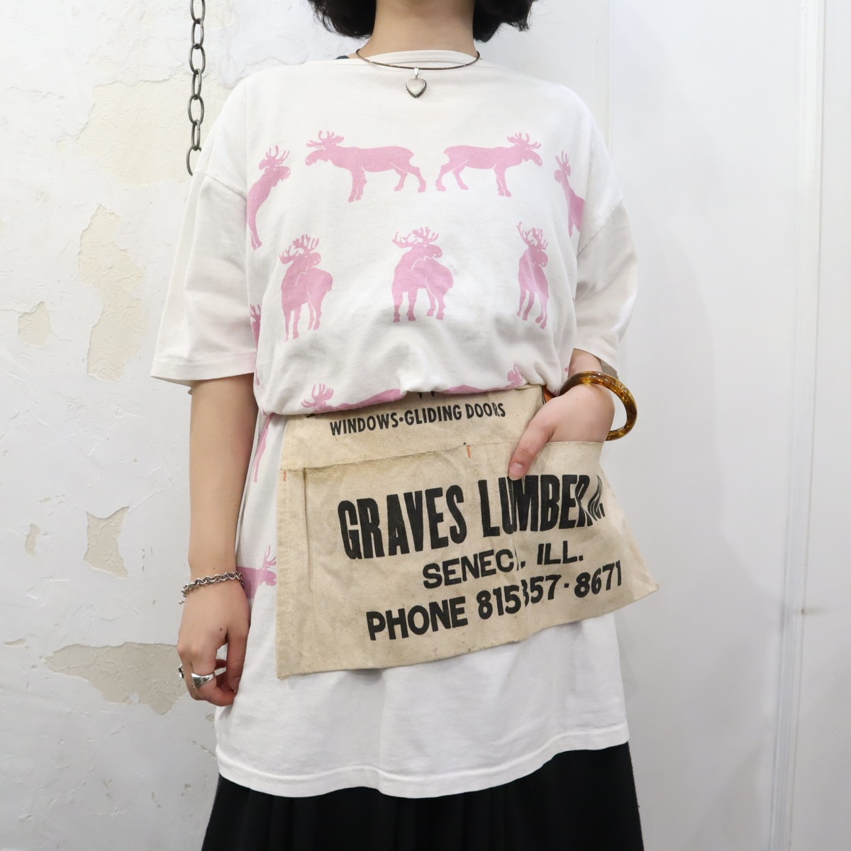 MICHIGAN RAG white×pink animal pattern big T-shirt [k-3479] | Fizzvintage