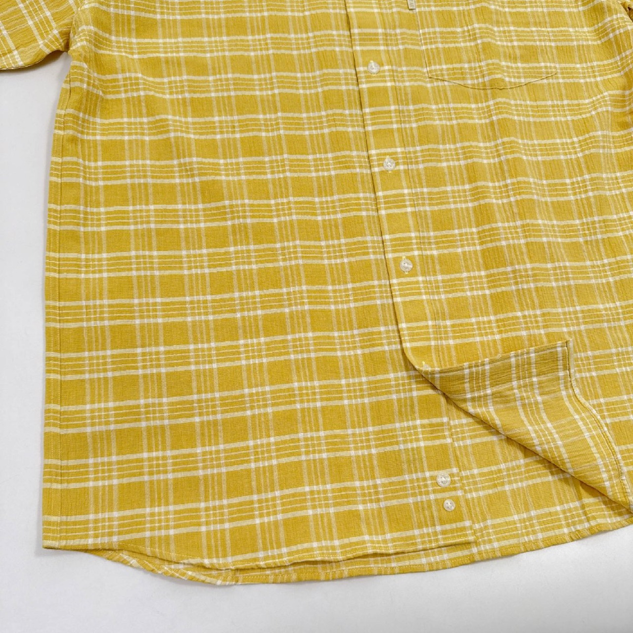 美品◆Munsingwear マンシングウェア シアサッカー ボタンダウン BD チェック柄 半袖シャツ サイズ MA/イエロー系/ゴルフ/日本製