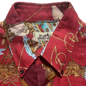 vintage HERMES scarf pattern S/S linen shirt “VOILES DE LUMIÈRE”