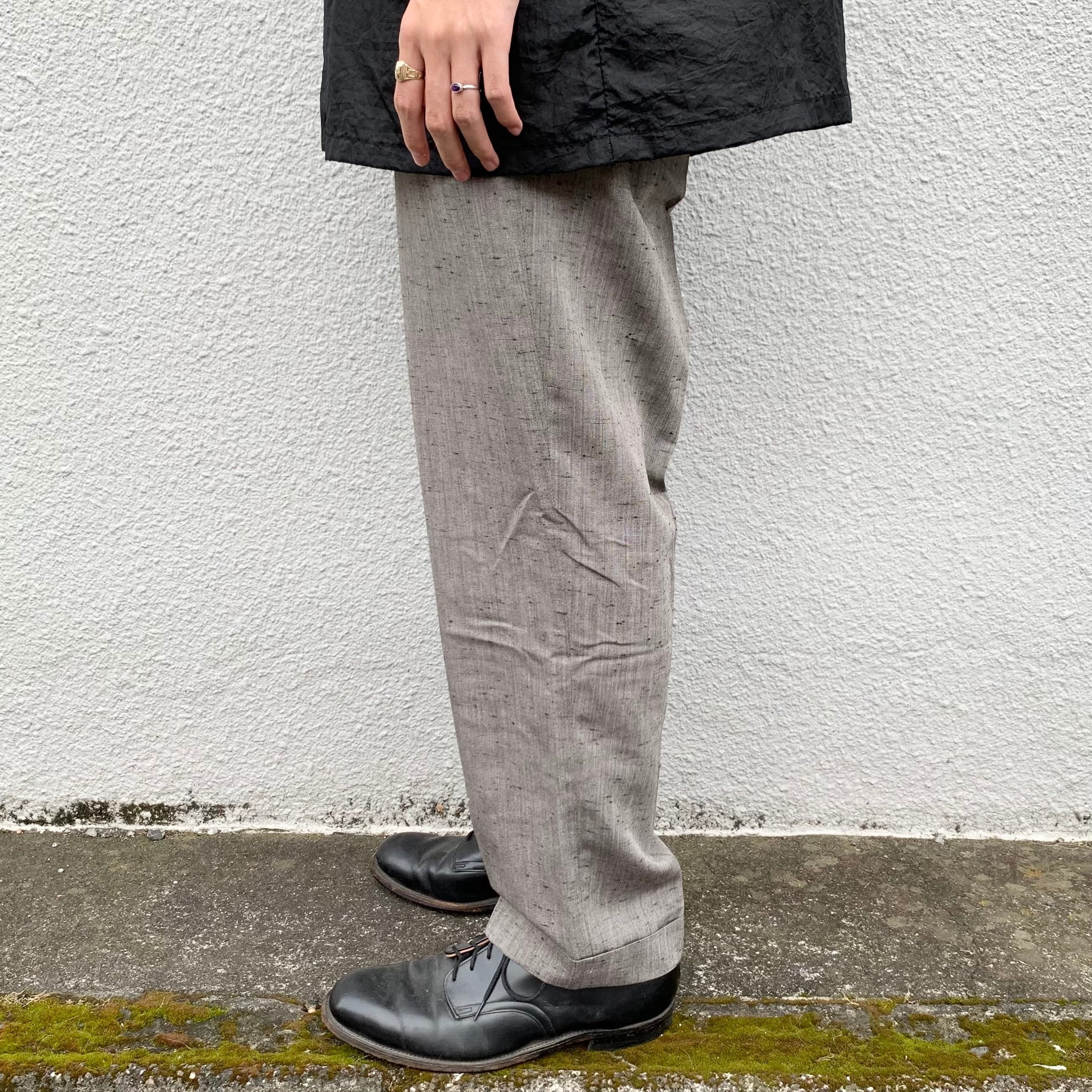 50S　ヴィンテージ グレー スラックス ジッパーフライ タック入り USED】50s Vintage タック コットンネップ スラックス ダブル グレー