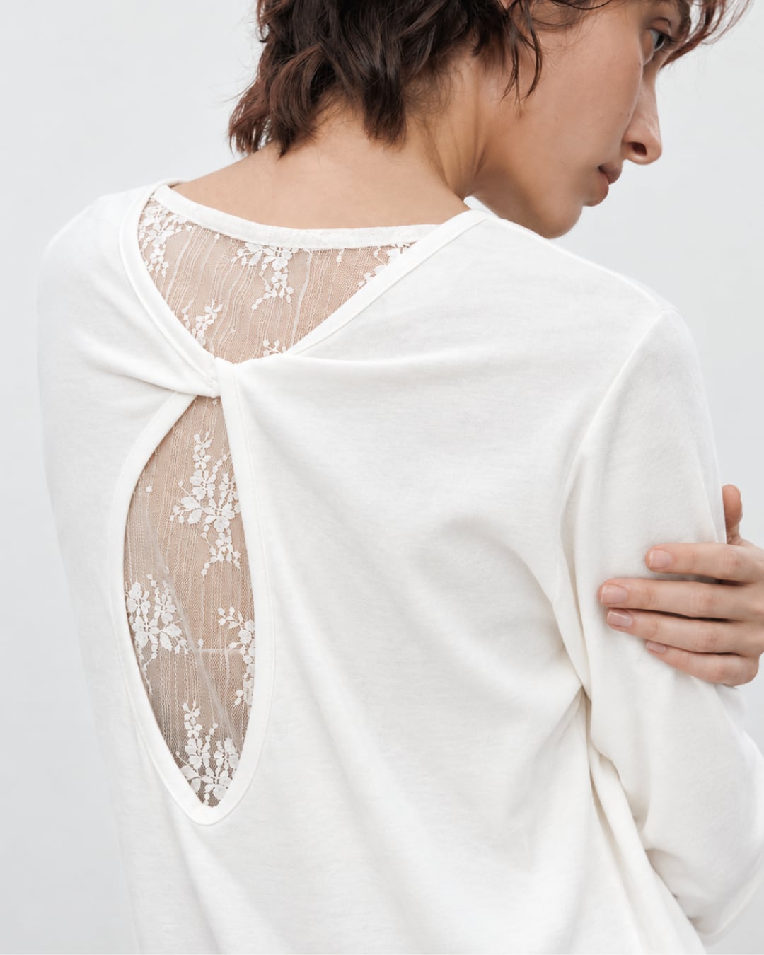 Lace Back Cut-Out Long Sleeve Top