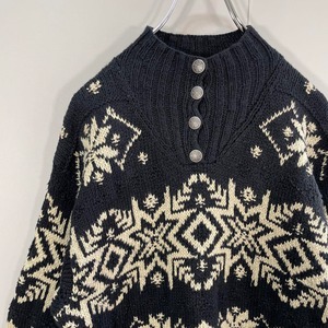 LAUREN Ralph Lauren half button Nordic vintage design knit size M 配送C