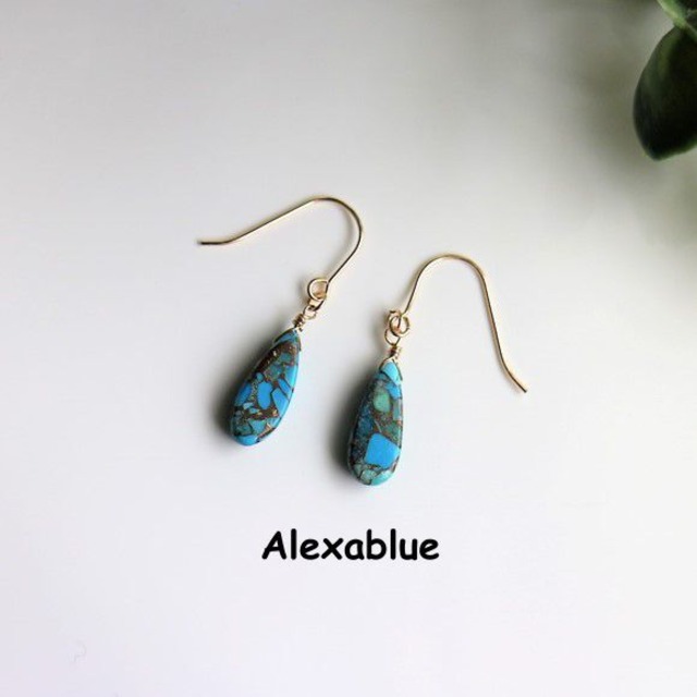 ブルーコッパ―ターコイズ ピアス 　K14GF　１２月誕生石　Blue Copper Turquoise earrings