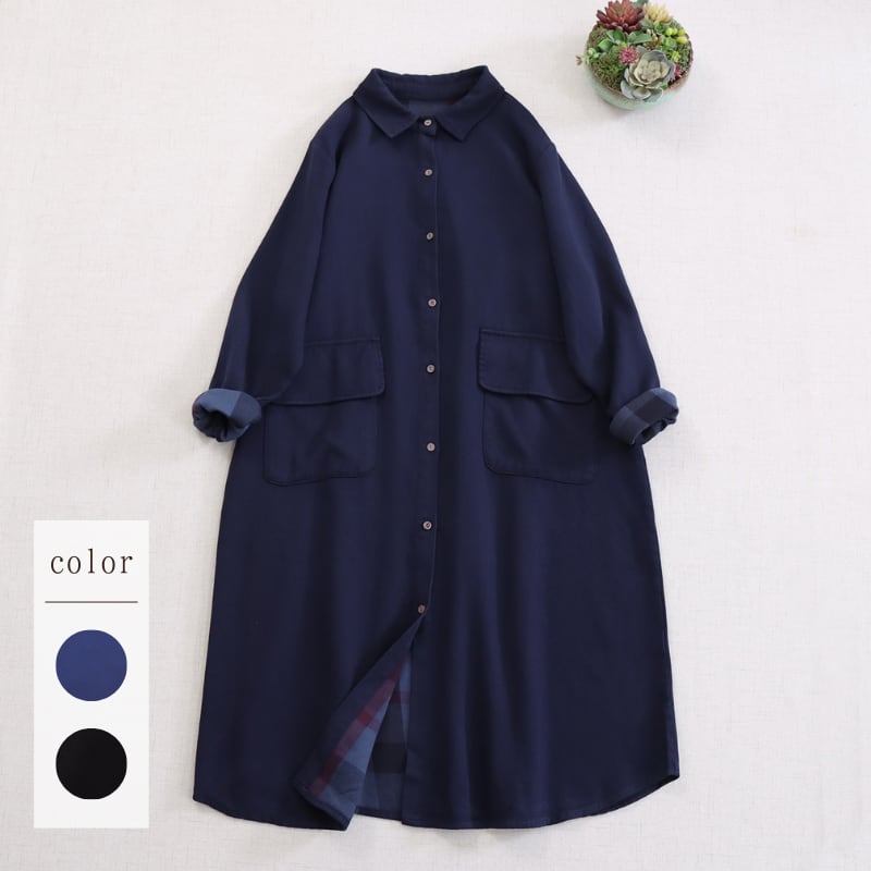 レトロチェック裏地コットン起毛ワンピース W1627