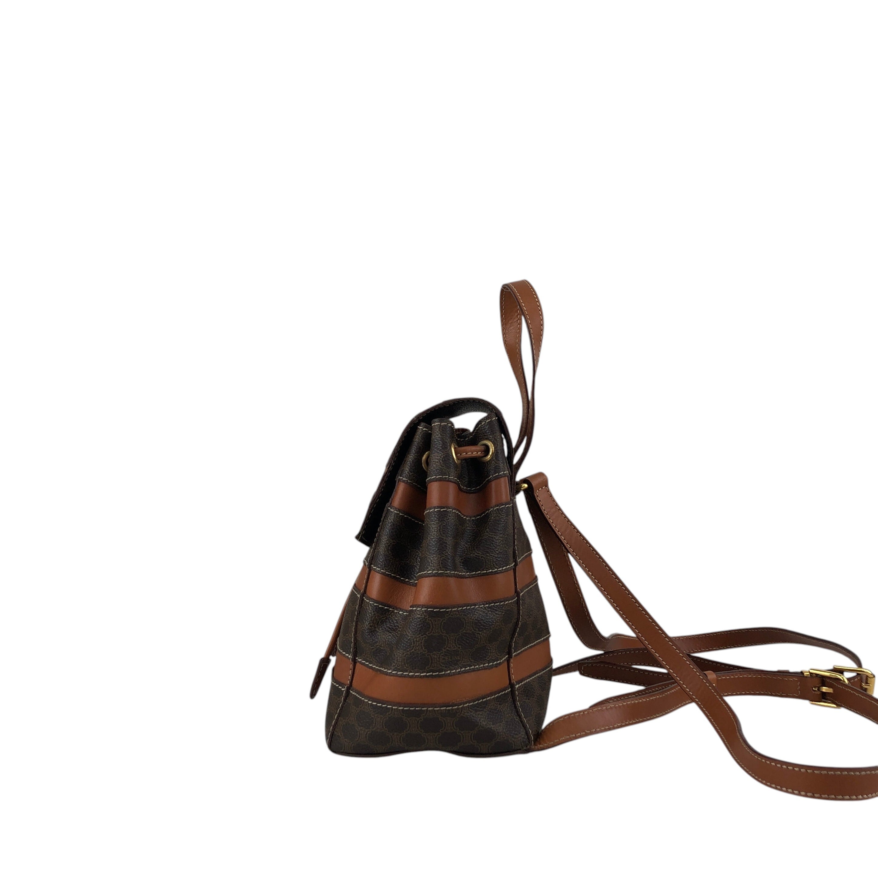 CELINE セリーヌ マカダム バックパック ブラウン ボーダー PVC レザー