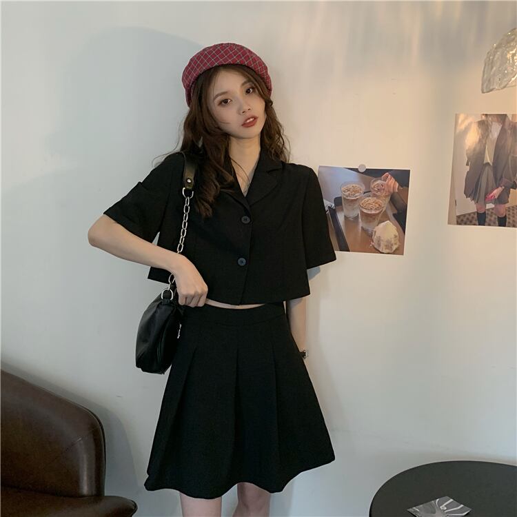 オータムウィンタースタイルルーズショートカラーブラック半袖スリーブレディース ハーフスリーブ 秋物 冬物 YY-ファッション46818606882