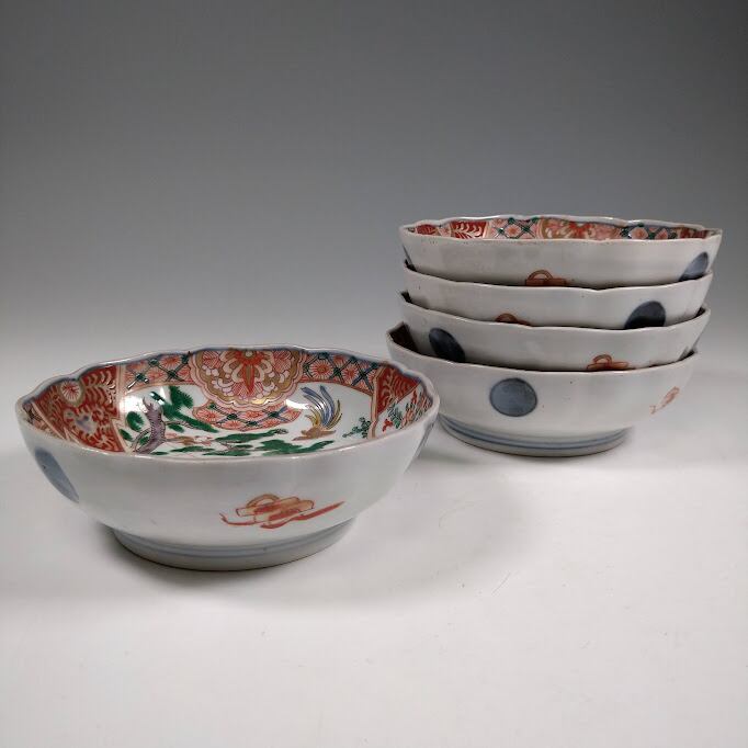 鳳凰(ほうおう)の雅(みやび)！ 色絵金彩皿 4客セット 骨董アンティーク