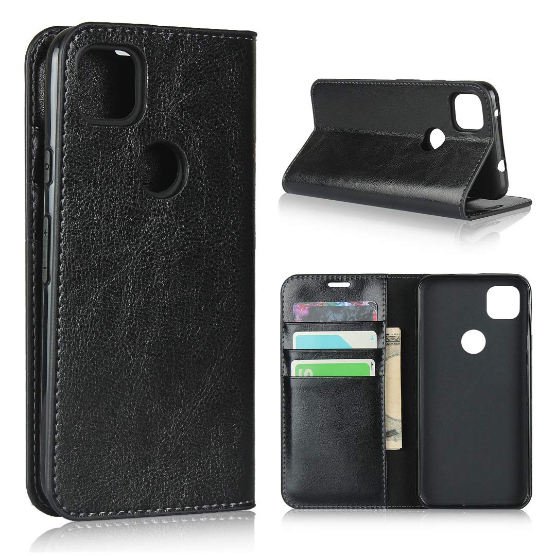 Eastwave for Google Pixel 4A ケース for google pixel4a Case 財布型 カバー 収納ポケット 牛革製品 ポケット収納付き 横置きスタンド機能 4色 ブラック