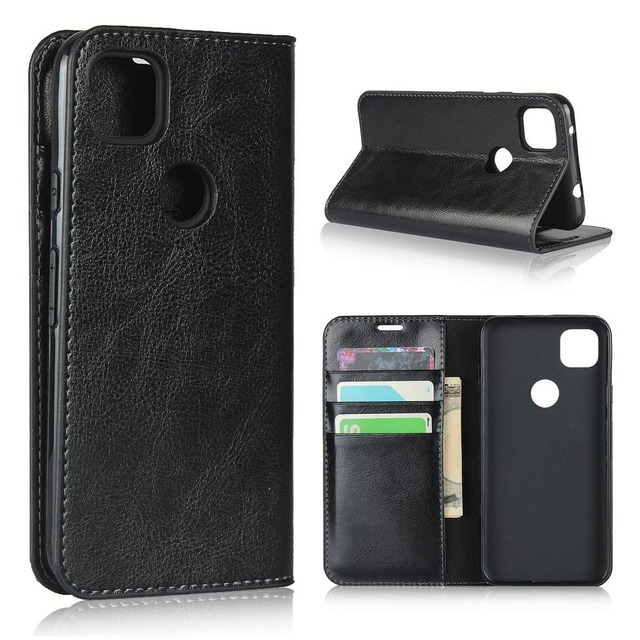 Eastwave for Google Pixel 4A ケース for google pixel4a Case 財布型 カバー 収納ポケット 牛革製品 ポケット収納付き 横置きスタンド機能 4色 ブラック