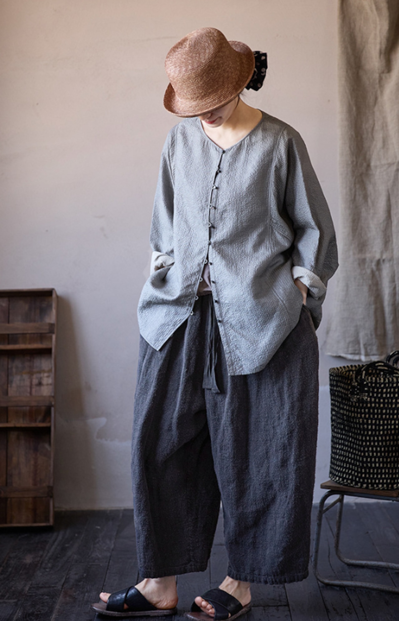 リネン サルエルパンツ