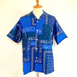 Bandanna Print Open Collar Shirts　Navy