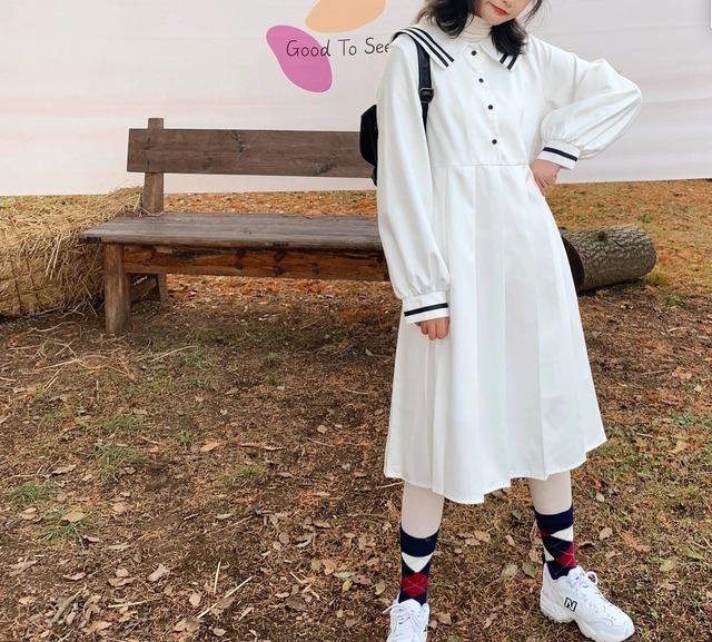 セーラ 風 コート ホワイト シンプル リボン ロングコート かわいい ガーリー コスプレ 学生 韓国ファッション 333