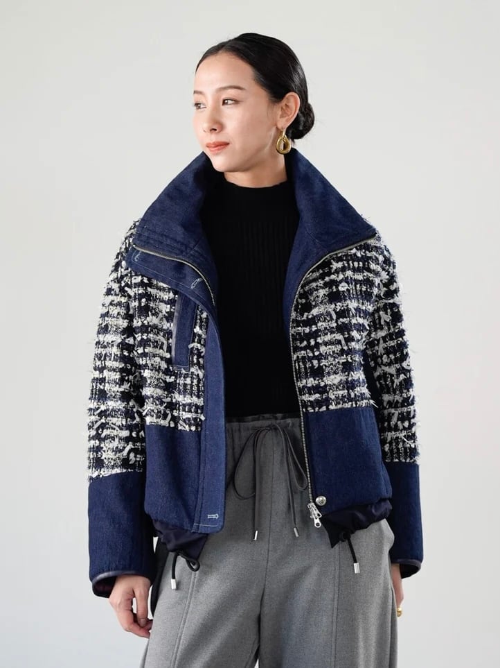 ラメツイードパファーコート|ネイビー|Lallia Mu