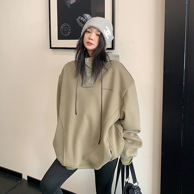 ★予約★D-826　2026新作♡ricake刺繍ロゴ異素材MIXフーディー　ライトグリーン