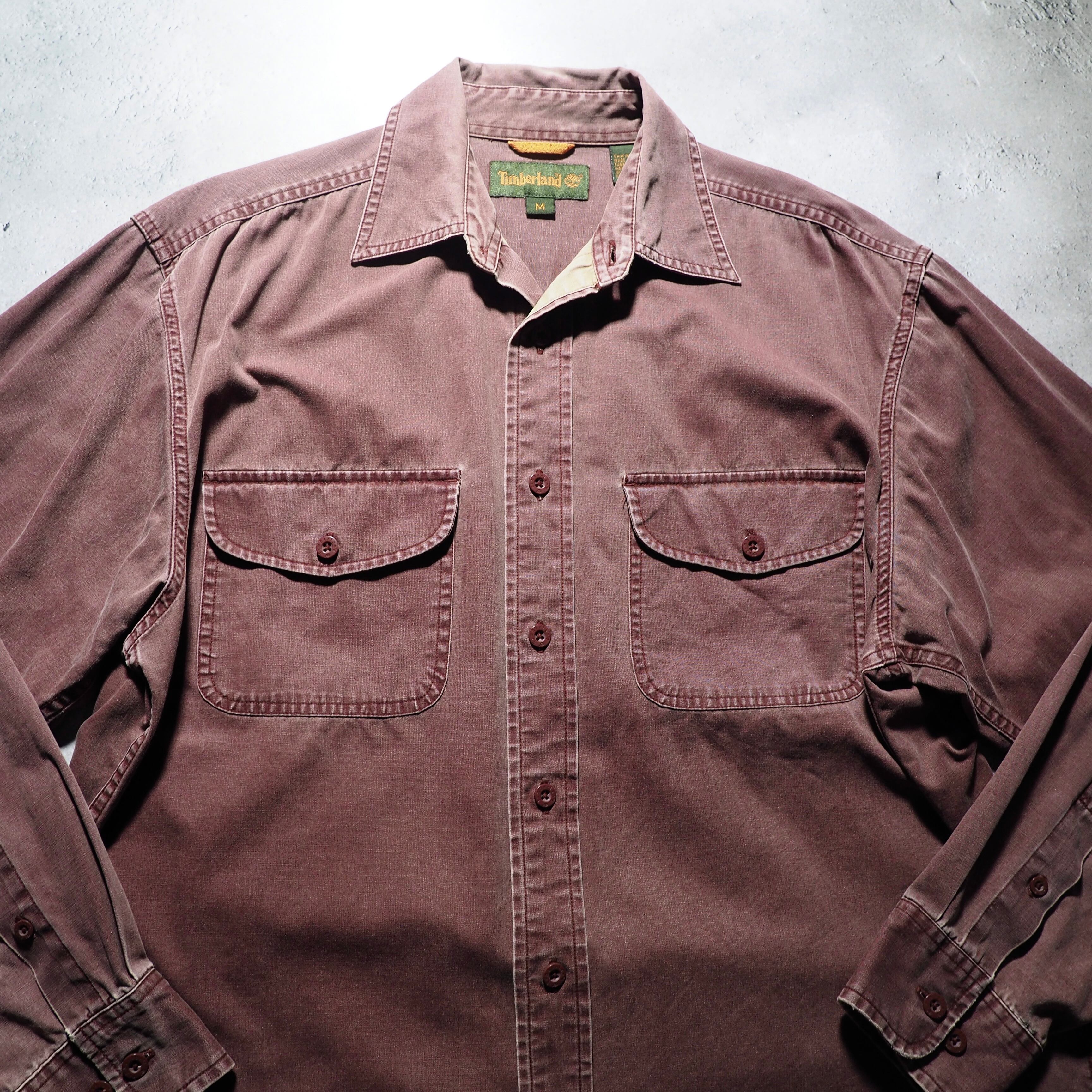 1990s ” Timberland ” Dark Burgundy color Overdye cotton shirt