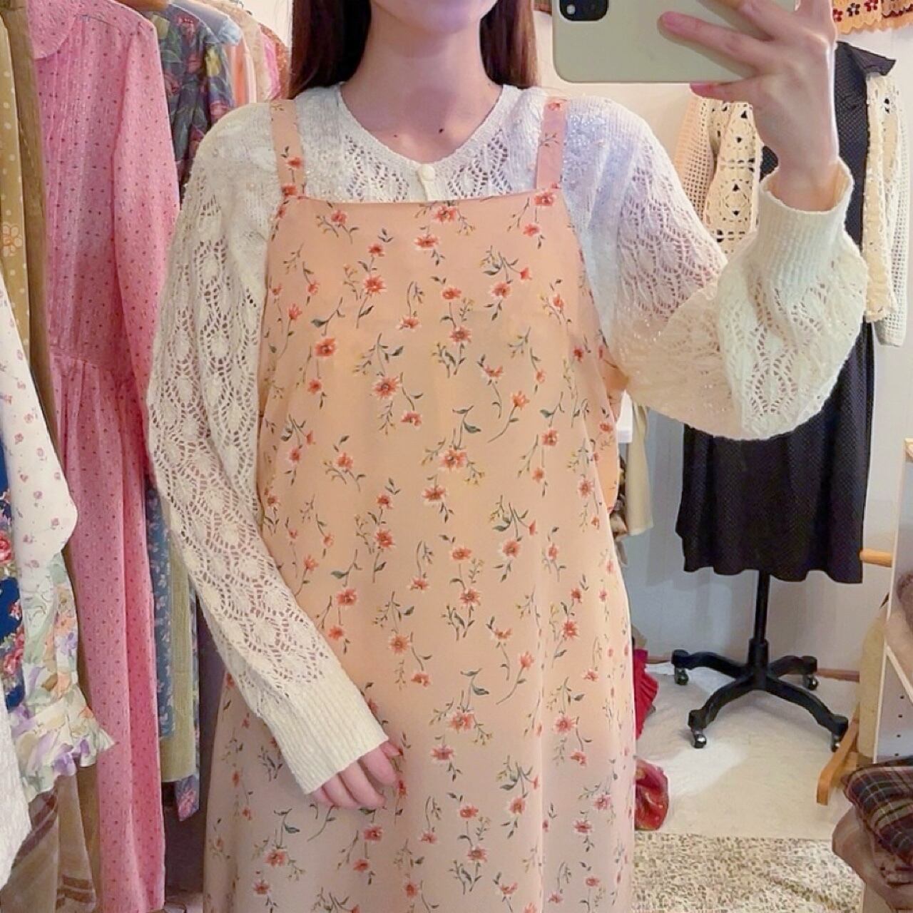 pink flower apron one-piece