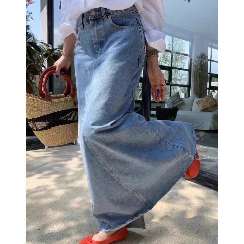 【AAKE】CUT-OFF LONG DENIM SK Cut-off denim long skirt S1921 | sou sou