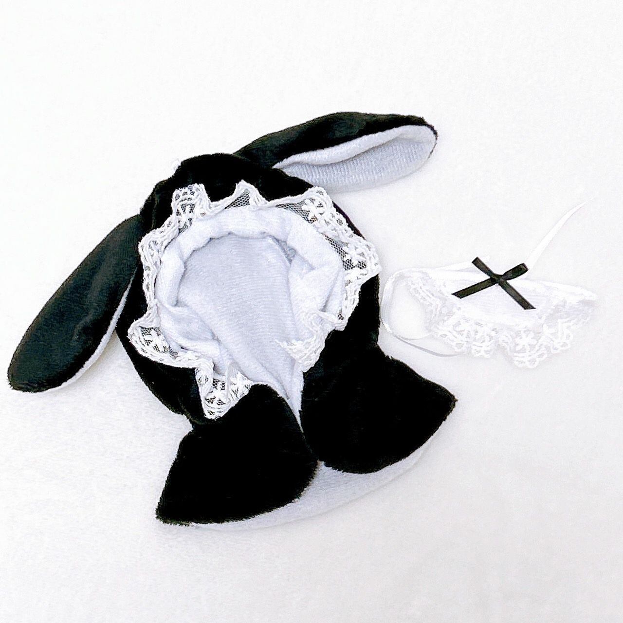 10cm】 ぬい服 かわいい 黒色のうさ耳 レース ポンチョ ツノ付き