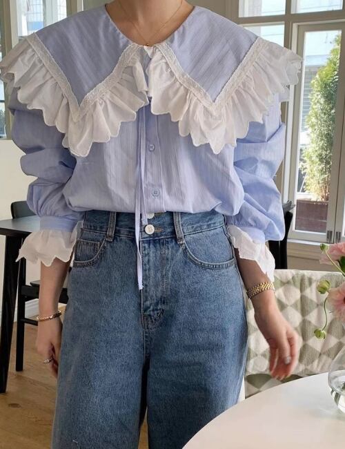 Romantic Lace Collar Cotton Blouse