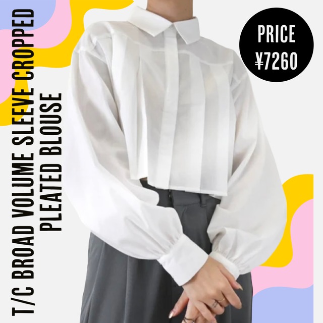 T/C Broad Volume Sleeve Cropped Pleated Blouse