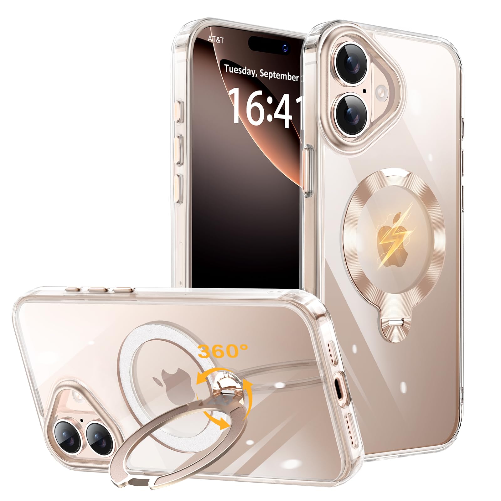 TISTUNST iPhone 16 用 ケース リング付き MagSafe対応 米軍MIL規格 黄変防止 ゴールド