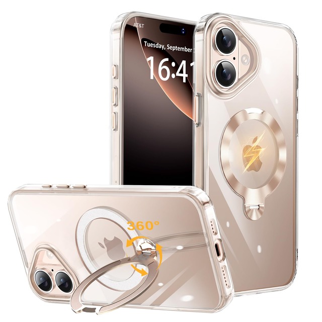 TISTUNST iPhone 16 用 ケース リング付き MagSafe対応 米軍MIL規格 黄変防止 ゴールド