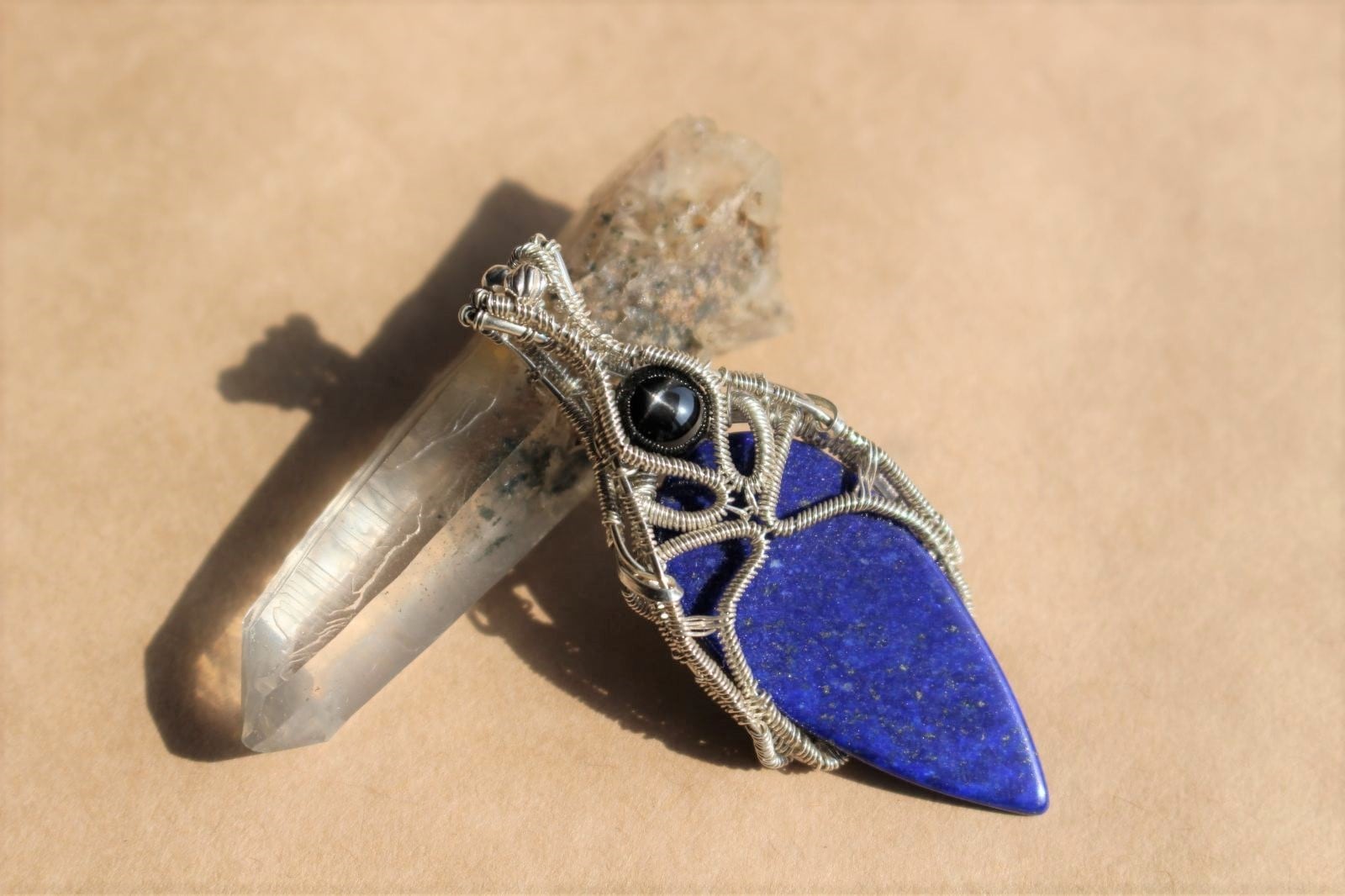 Lapis lazuli & Blackstar silver925 wirewrapping pendant