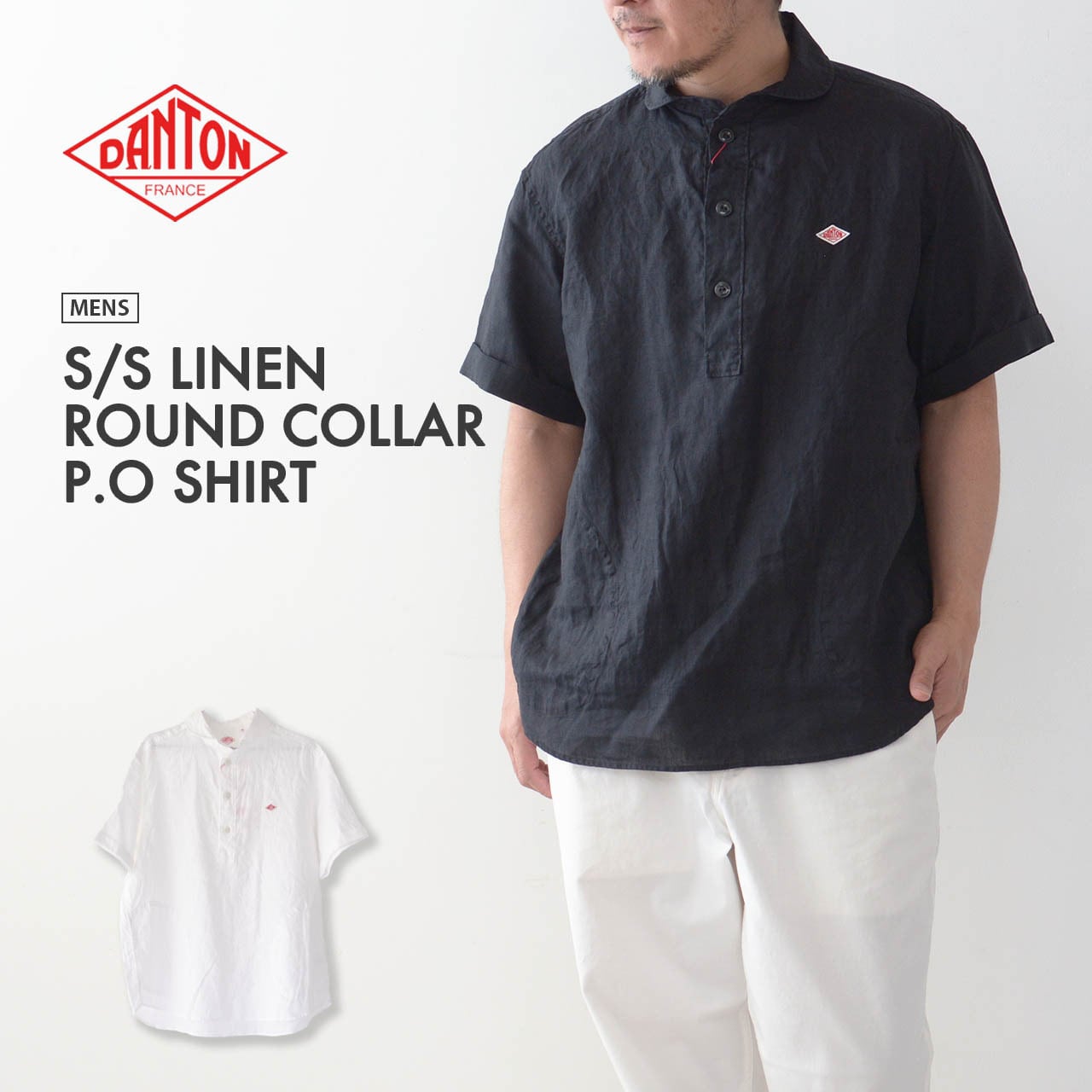 DANTON [ダントン] M S/S LINEN ROUND COLLAR P.O SHIRT [DT-B0284KLS 