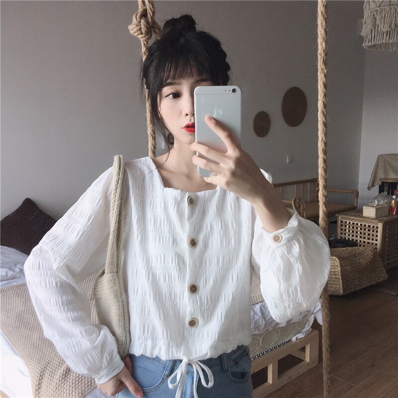 ギャザーシャツ サマースタイルショートトップス 長袖スリーブ ロング 夏物 試着室64239486053