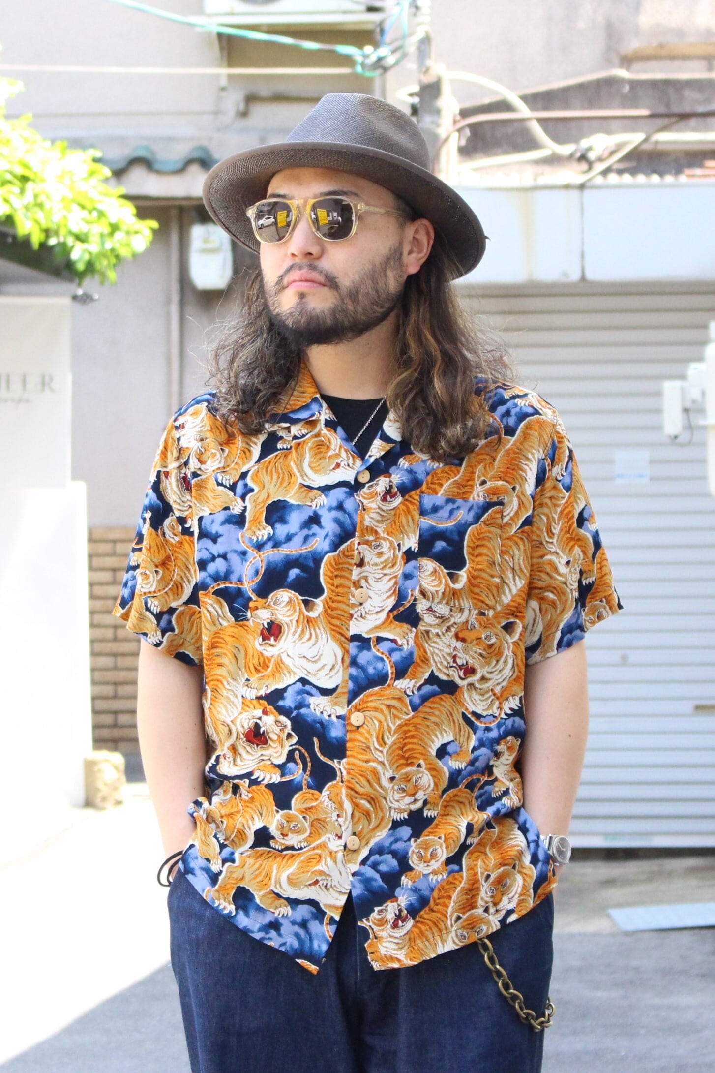 HOUSTON】41022 ALOHA SHIRT(百虎) -NAVY / ヒューストン アロハシャツ