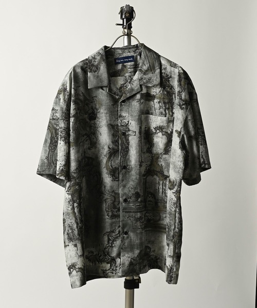 many men many mind Dried flower pattern open collar shirt (GRY) M2415052