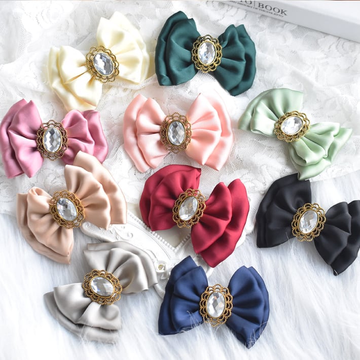 犬 ヘアアクセサリー] 大きめ アンティーク ストーン リボン ヘアピン