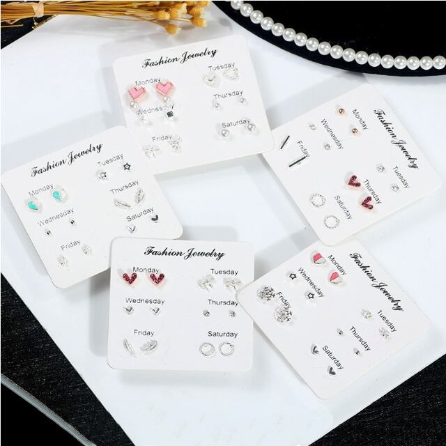 ピアス レディース ピアスセット シンプル 6ペアセット 一週間 ピアス 両耳 フープ リボン ハート 可愛い ピアスセット