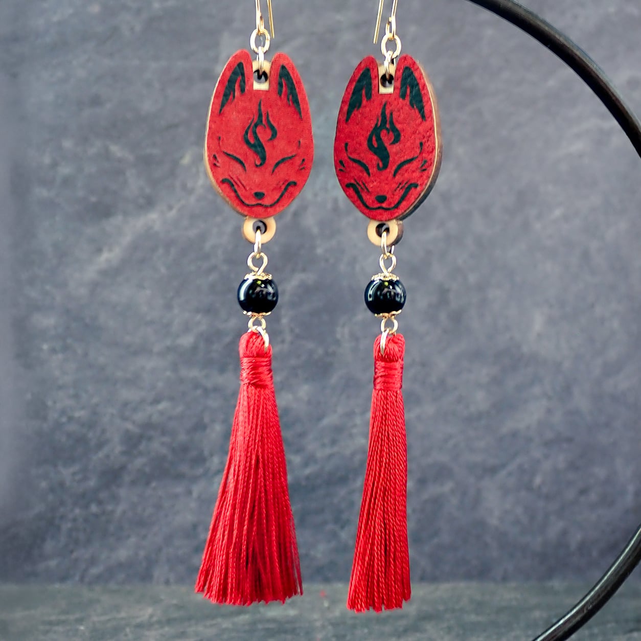 狐面-赤×黒-のイヤリング・ピアス　