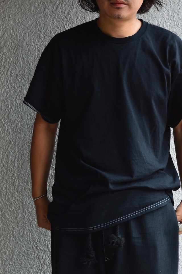 VENTITANK PROJECT US Blank Body Dyed Black White Stitching SS Tee Damage Neck Remade Product ブランクT カスタム 黒染め