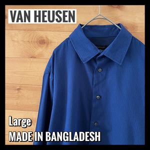 【VAN HEUSEN】ストライプ ブルー 柄シャツ 長袖シャツ L サイズ US古着