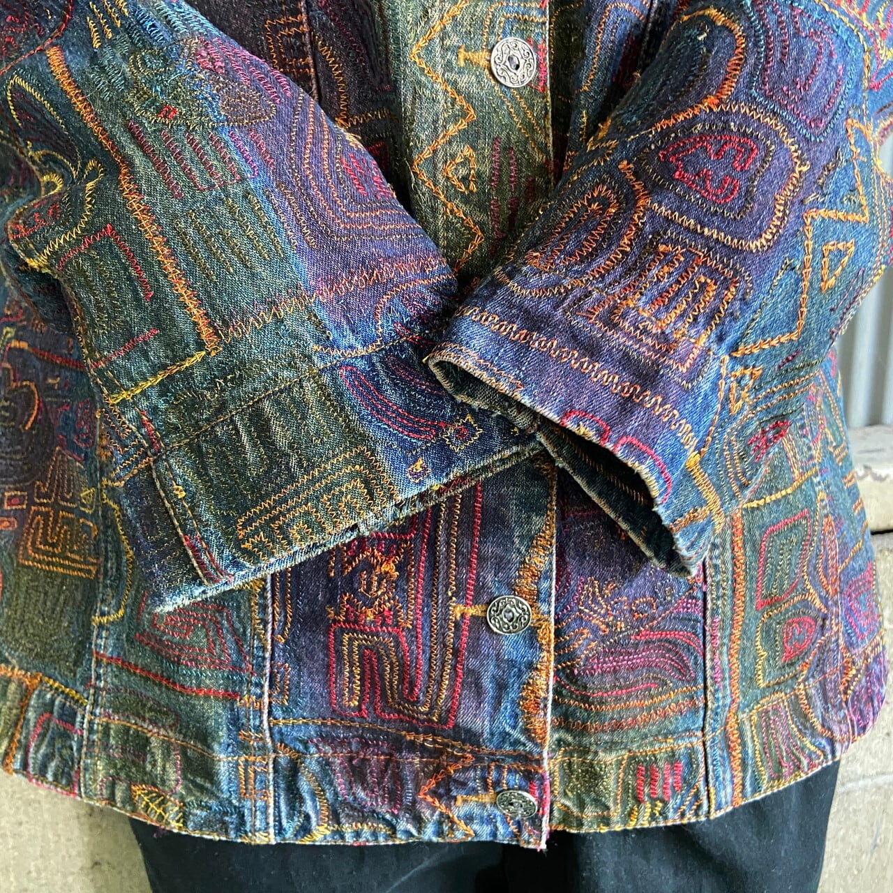 CHICO'S DESIGN 総柄刺繍 デニムジャケット レディースL相当 古着