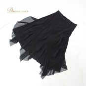 【美品 社交ダンス衣装】スカート レッスンウェア 練習着 黒 ブラック かわいい 可愛い 上品 シンプル 無地 シック 透け感