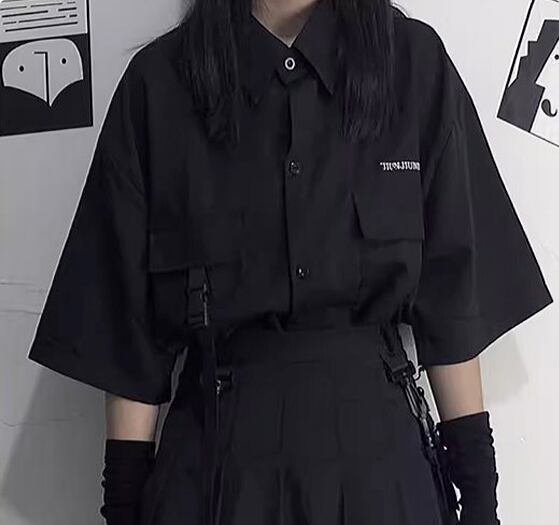 半袖シャツ レディース 韓国ファッション 黒 ゴシック 個性的 夏【tb